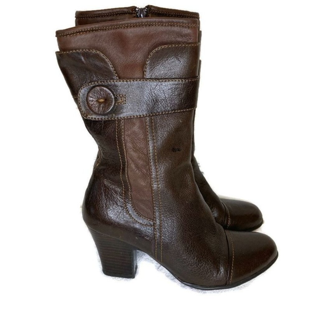 NWT Born Size 7.5 Crown Pratt Brown Leather W6449 G7 Zipper Midcalf Heel Boots
